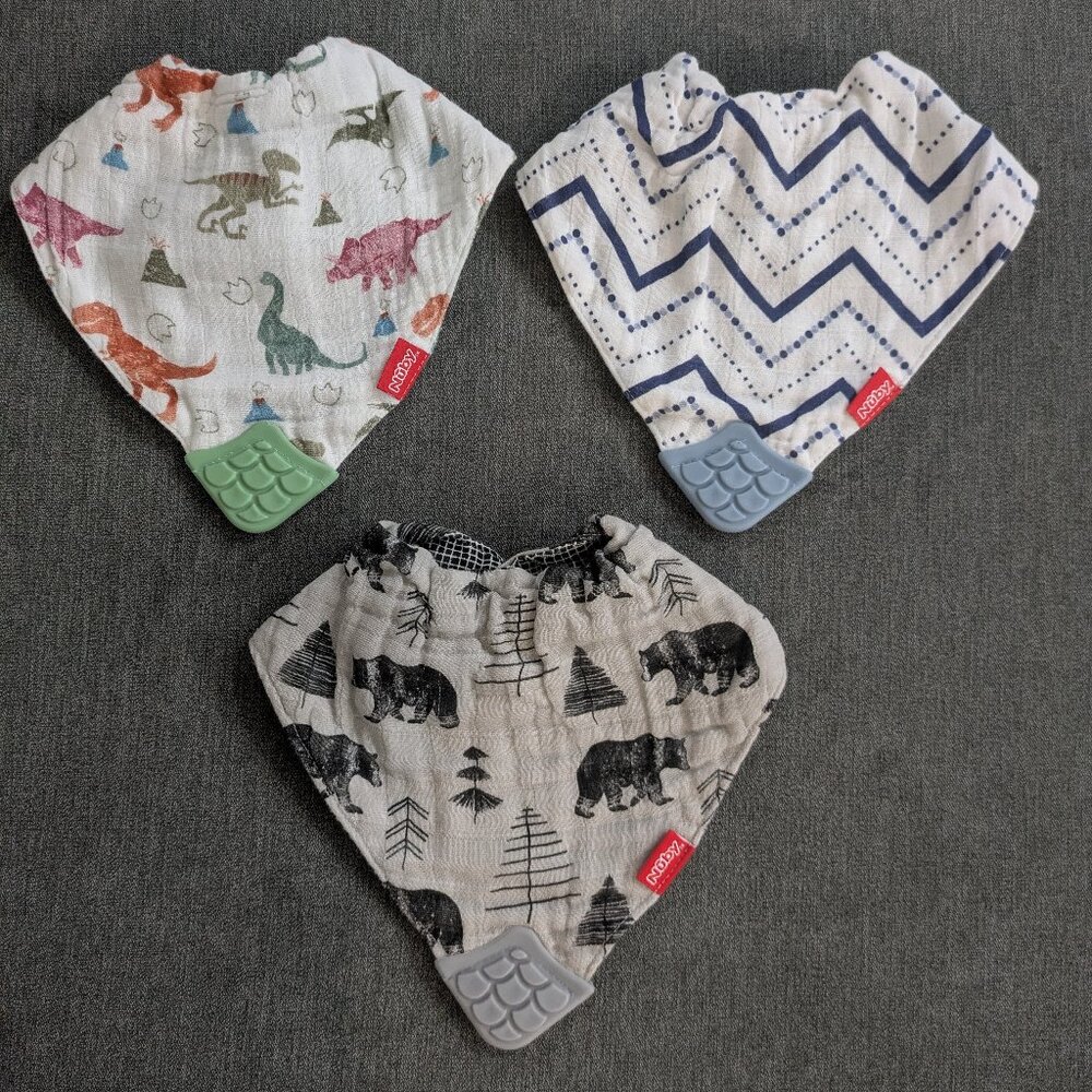 3-Pack Nuby Muslin Reversible Bandana Bibs with Teether Corners